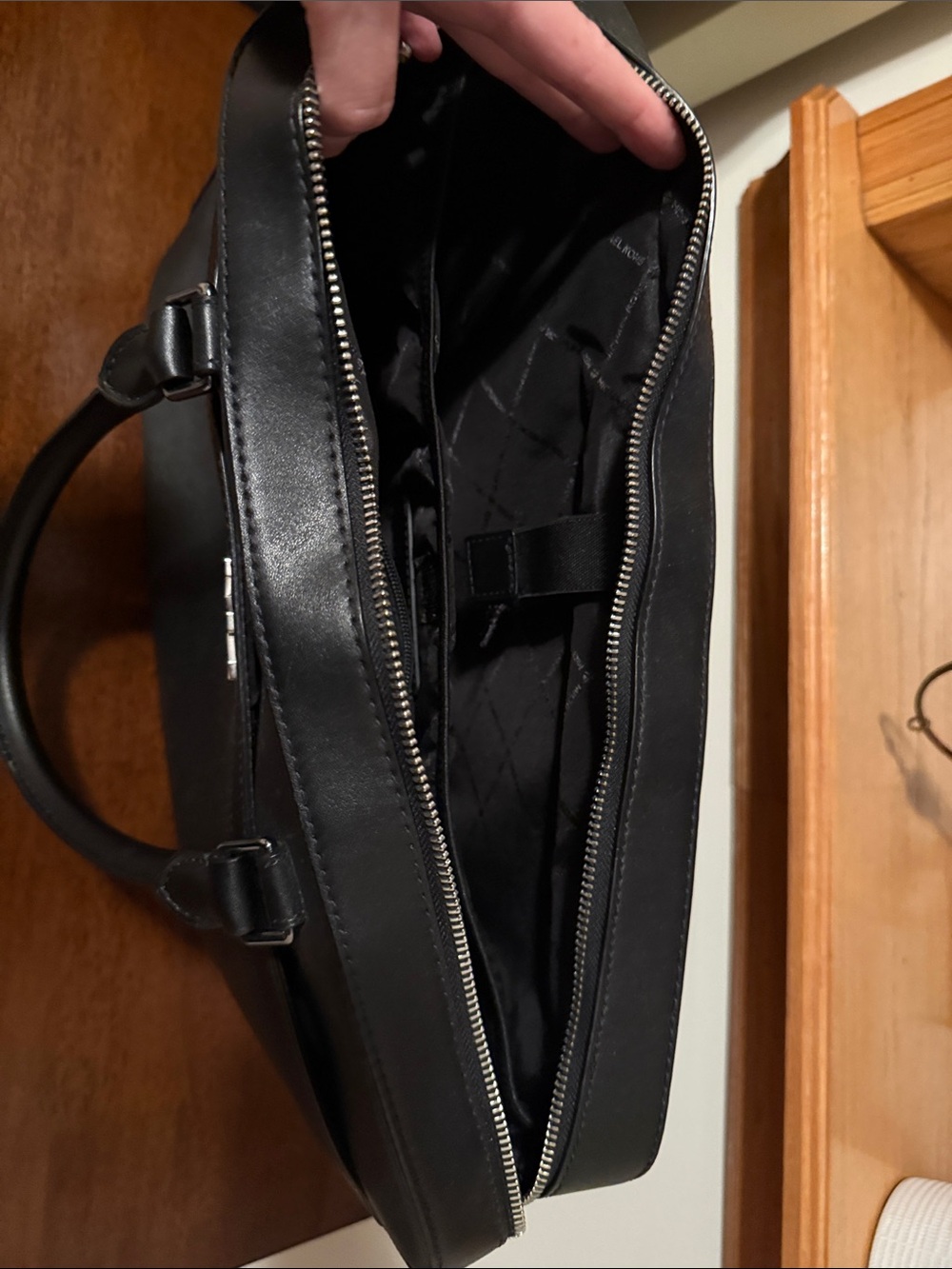 Michael Kors Black Leather Briefcase with Top Handles - Picture 3 of 4